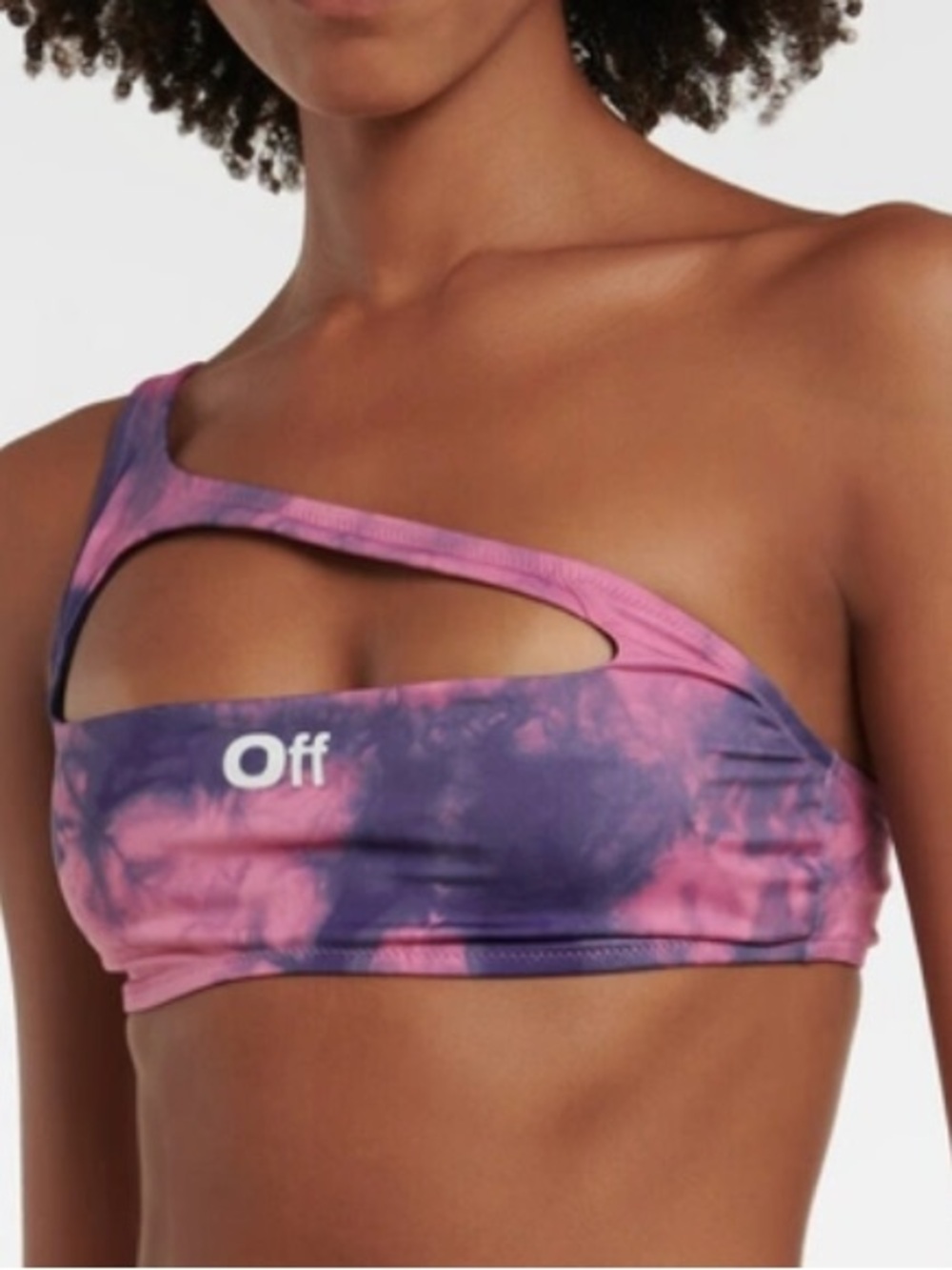 Off-White Asymmetric Tie-Dye Cutout Bikini in Purple and Pink